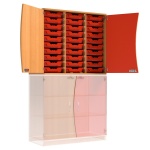 Wellentüren-Aufsatzschrank, 91 cm hoch, 105x50 cm (B/T), Tür rechts rot, 